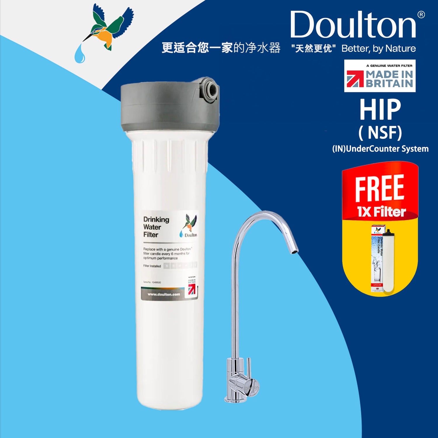 (🔥 Save S$150 on Onsite Installation! 🔥 Limited-time offer) Doulton Ultracarb NSF Certified Inline Undersink Filtration - Pure Water, Simplified System