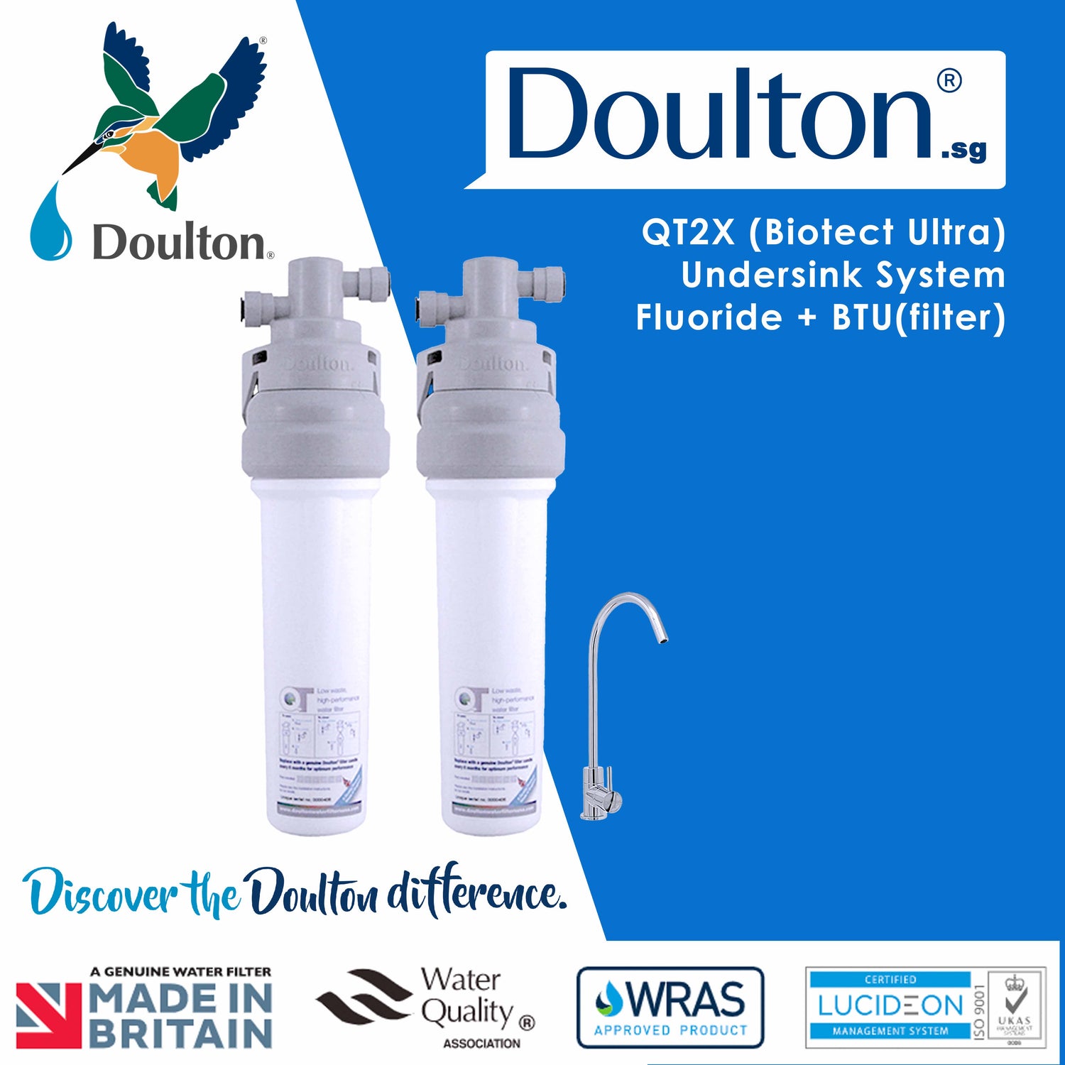 (🔥 Save S$150 on Onsite Installation! 🔥 Limited-time offer)Doulton 2X QT ECOFAST Combo: The Ultimate Quick Change Undercounter Water Purification System with Fluoride Treatment and NSF-Certified Biotect Ultra Filtration!  Plus Anti Scale